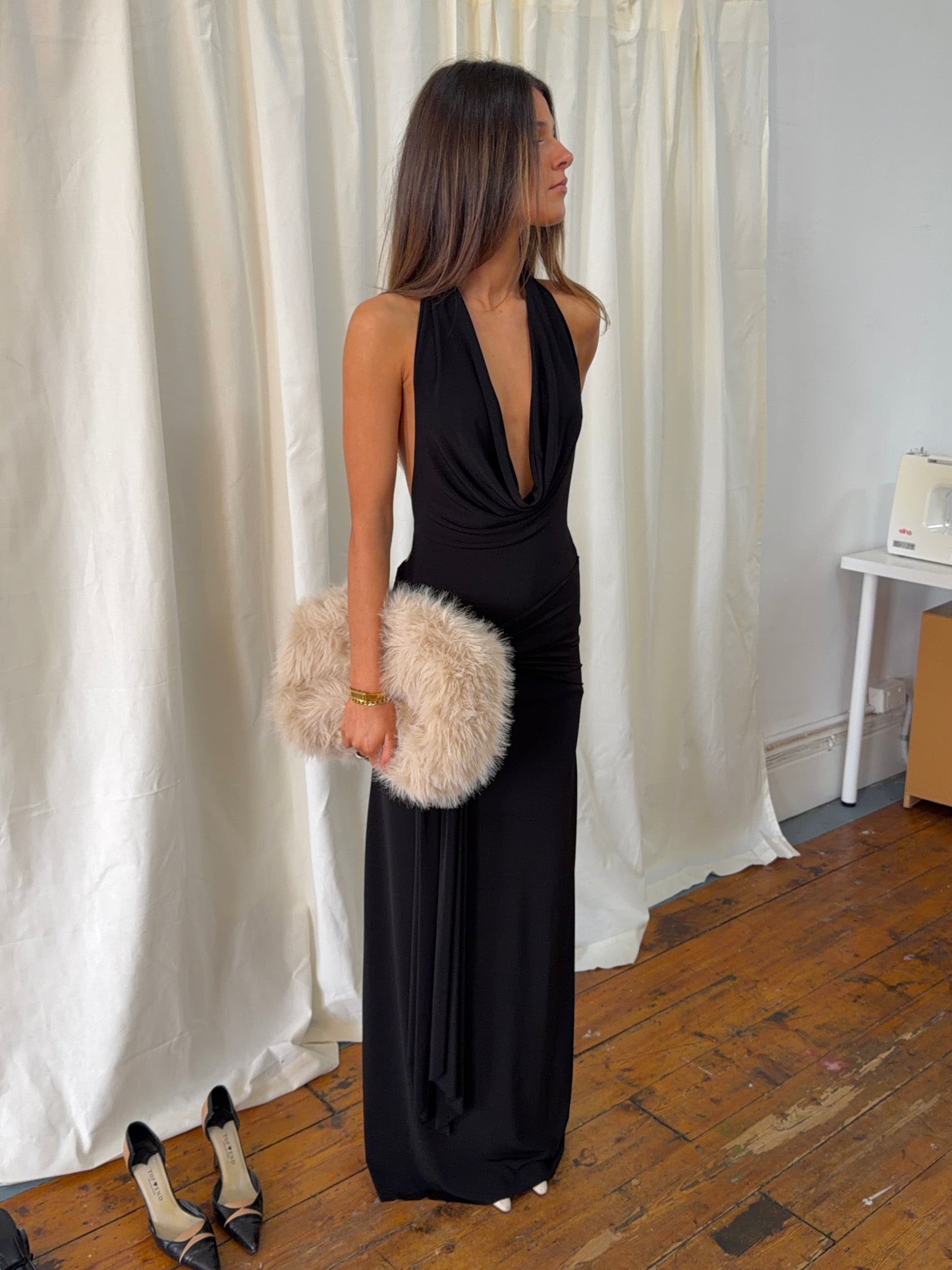 nadia maxi dress black sparkle Nadia Square Neck Sequin Gown | Black | Debs & Prom main image 1