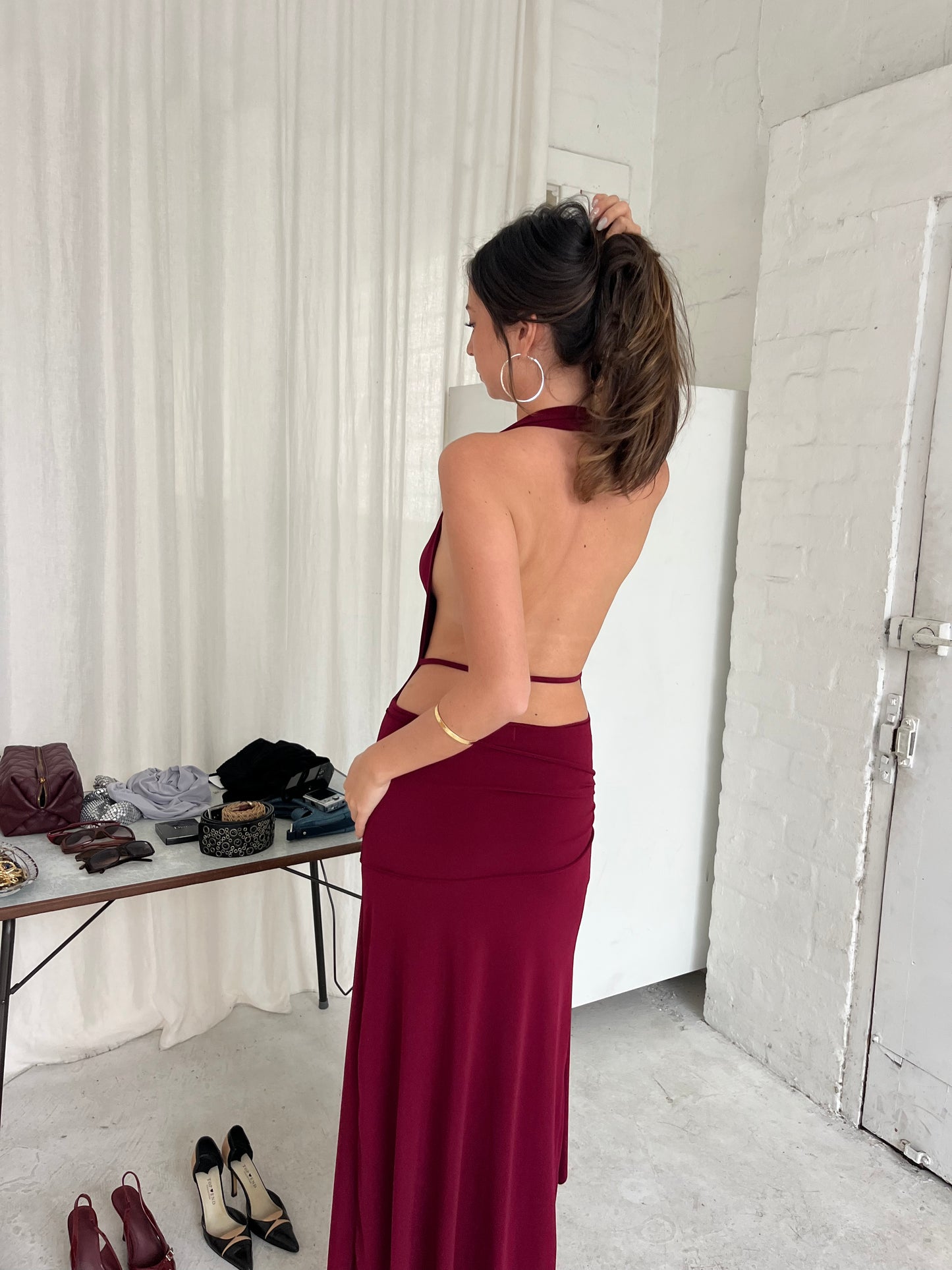 NADIA DRESS BURGUNDY