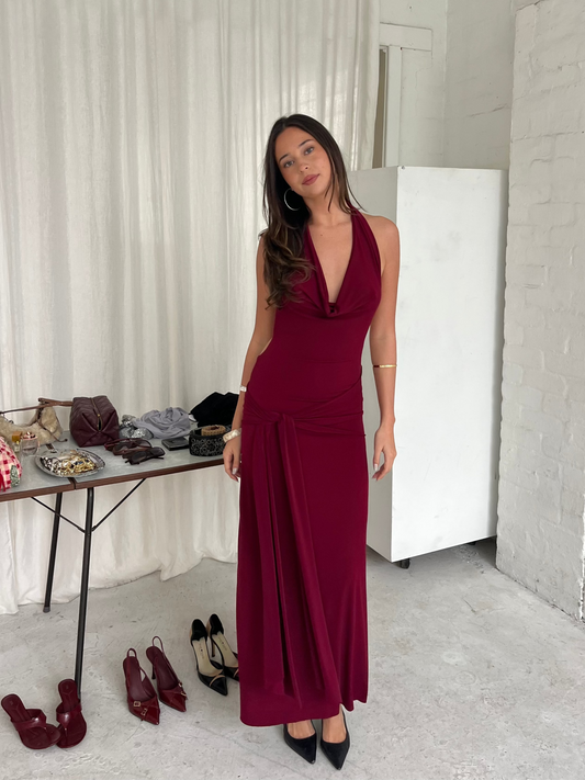 NADIA DRESS BURGUNDY